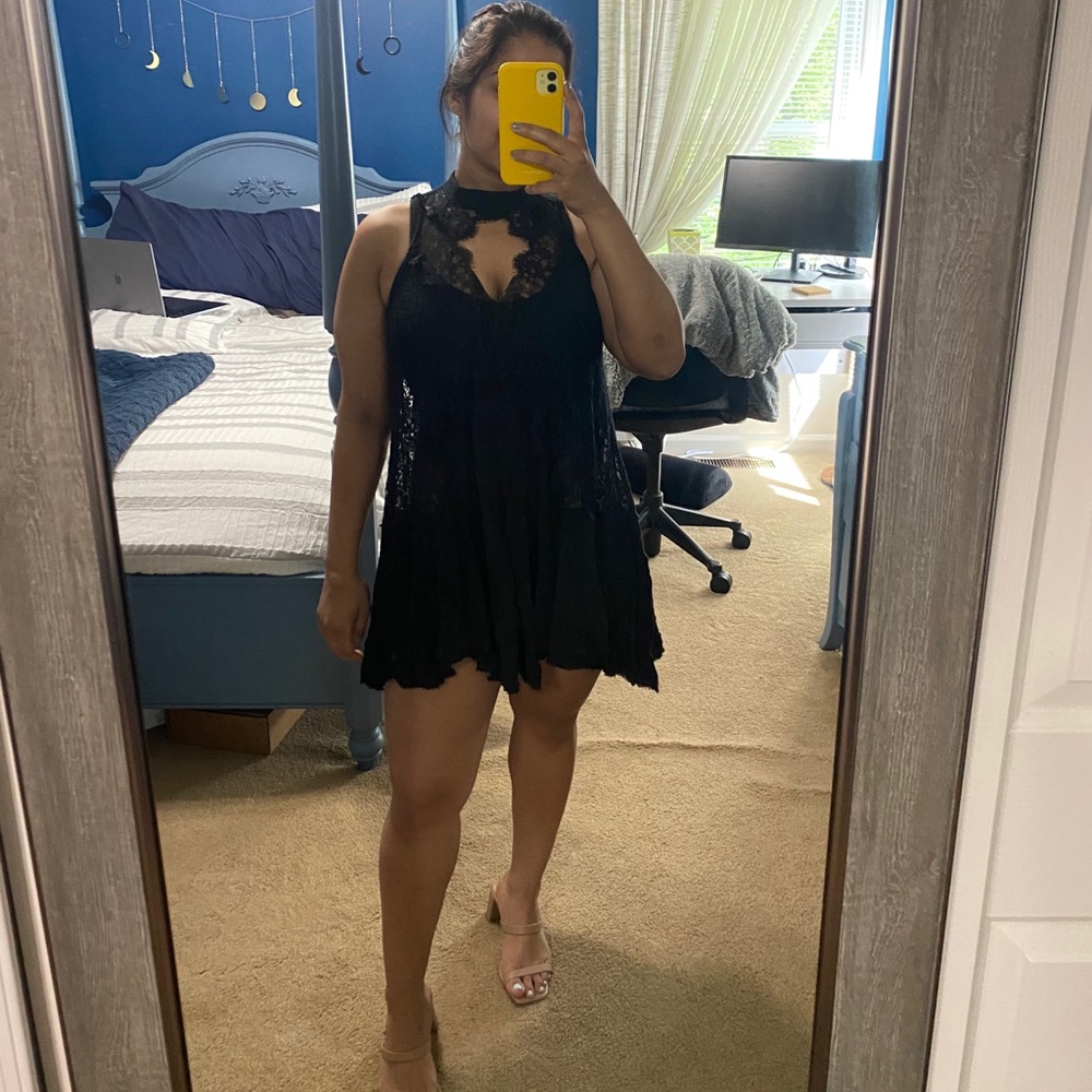 Free People Black Tell Tale Lace Tunic Dress